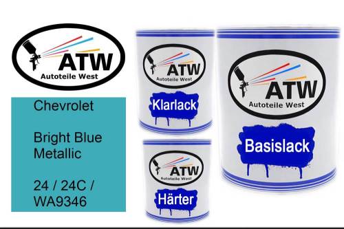 Chevrolet, Bright Blue Metallic, 24 / 24C / WA9346: 1L Lackdose + 1L Klarlack + 500ml Härter - Set, von ATW Autoteile West.
